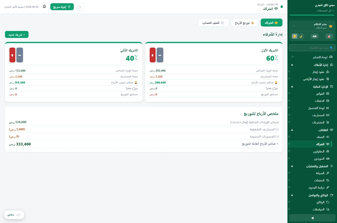 إدارة الشركاء وحصص الأرباح